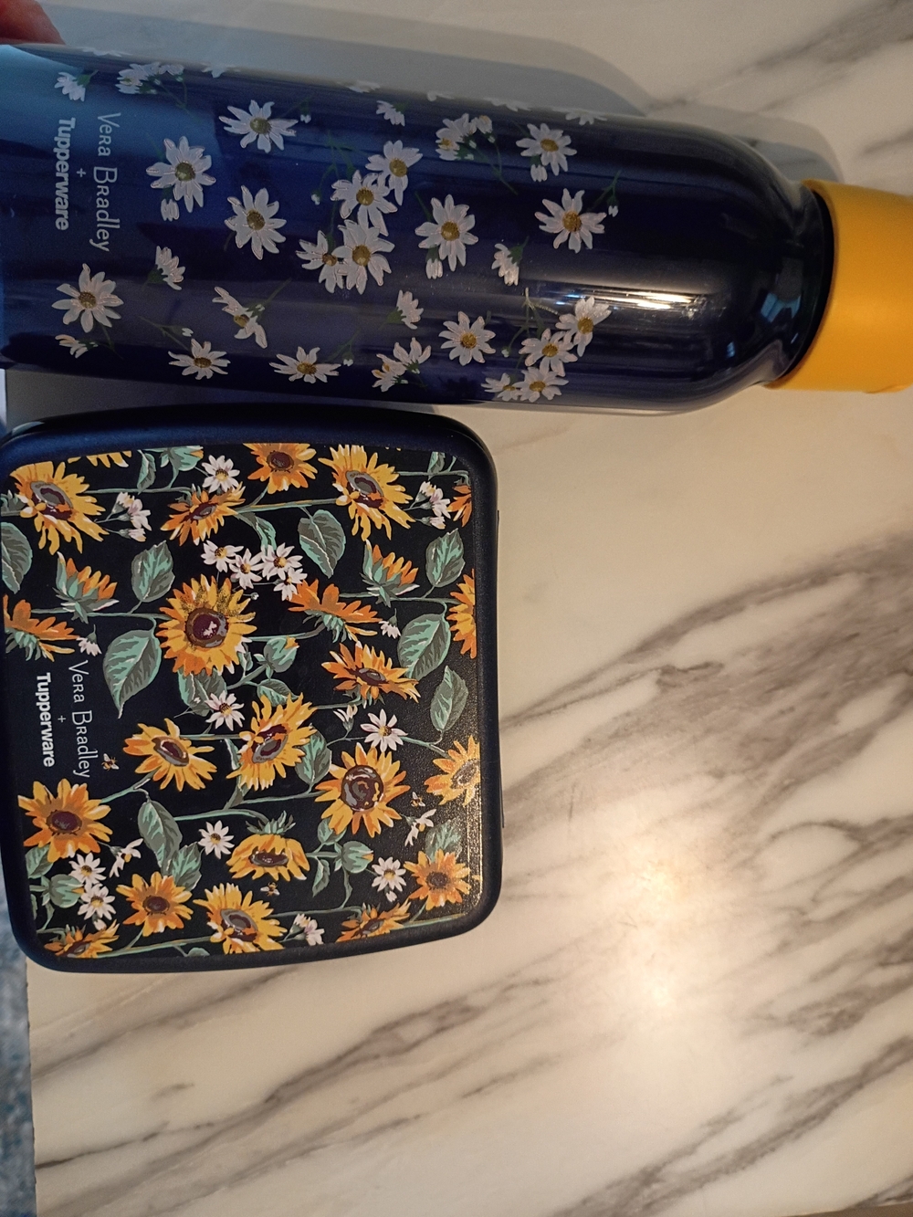 Vera Bradley Navy Floral Water Bottle and Sunflower Lunch Box